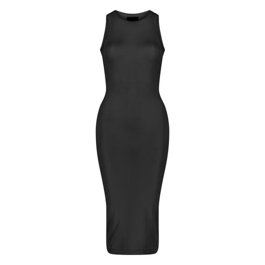 ÚCHÈ Semi-Sheer Midi Dress - Black