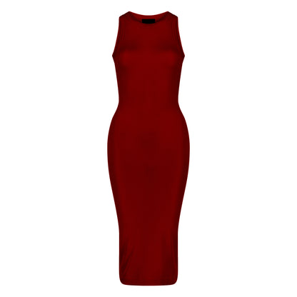 ÚCHÈ Semi-Sheer Midi Dress - Maroon