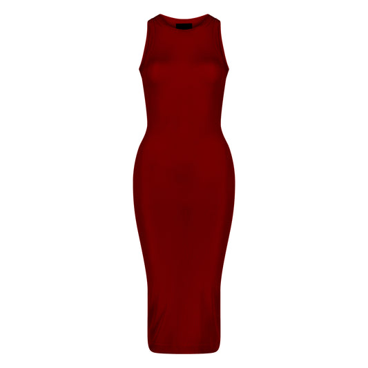 ÚCHÈ Semi-Sheer Midi Dress - Maroon