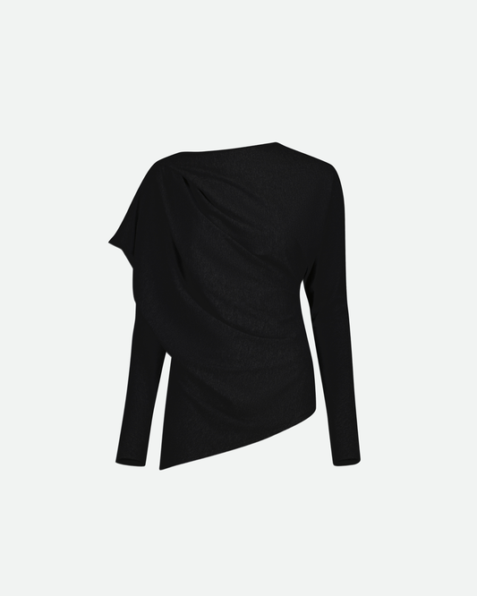 VAILLANT Draped Long Sleeve Jersey Top - Black