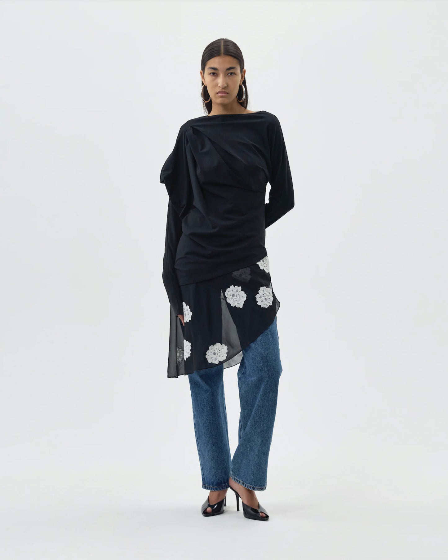 VAILLANT Draped Long Sleeve Jersey Top - Black