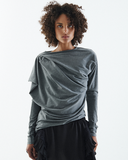 VAILLANT Draped Long Sleeve Jersey Top - Charcoal