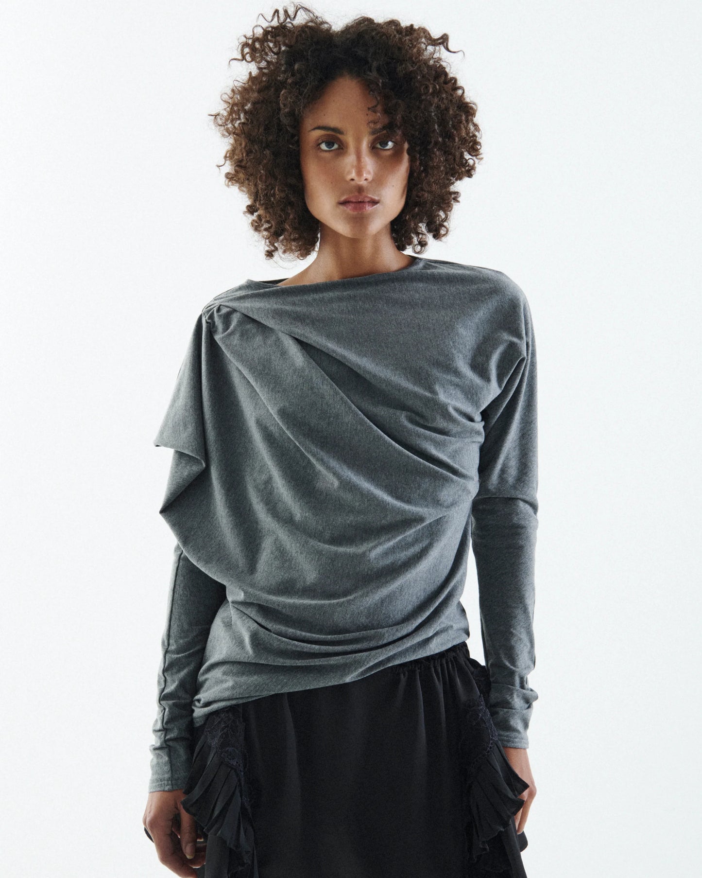 VAILLANT Draped Long Sleeve Jersey Top - Charcoal