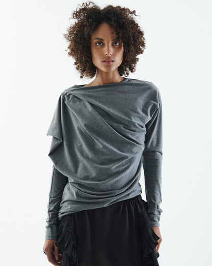VAILLANT Draped Long Sleeve Jersey Top - Charcoal
