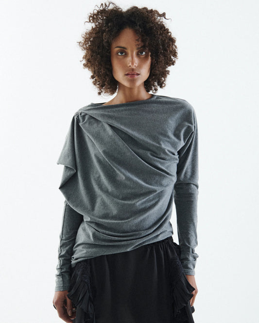VAILLANT Draped Long Sleeve Jersey Top - Charcoal