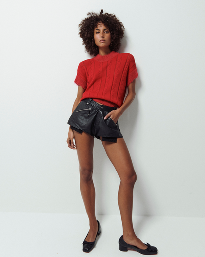 VAILLANT Knit T-Shirt with Contract Neckline and Cuff - Red