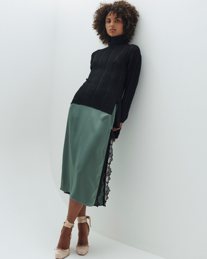 VAILLANT Knit Turtleneck with Lace Detail - Black