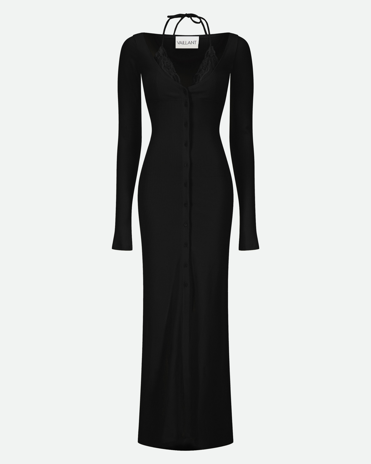 VAILLANT Ribbed Jersey Cardigan Dress with Built-In Bra - Black