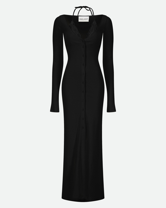 VAILLANT Ribbed Jersey Cardigan Dress with Built-In Bra - Black