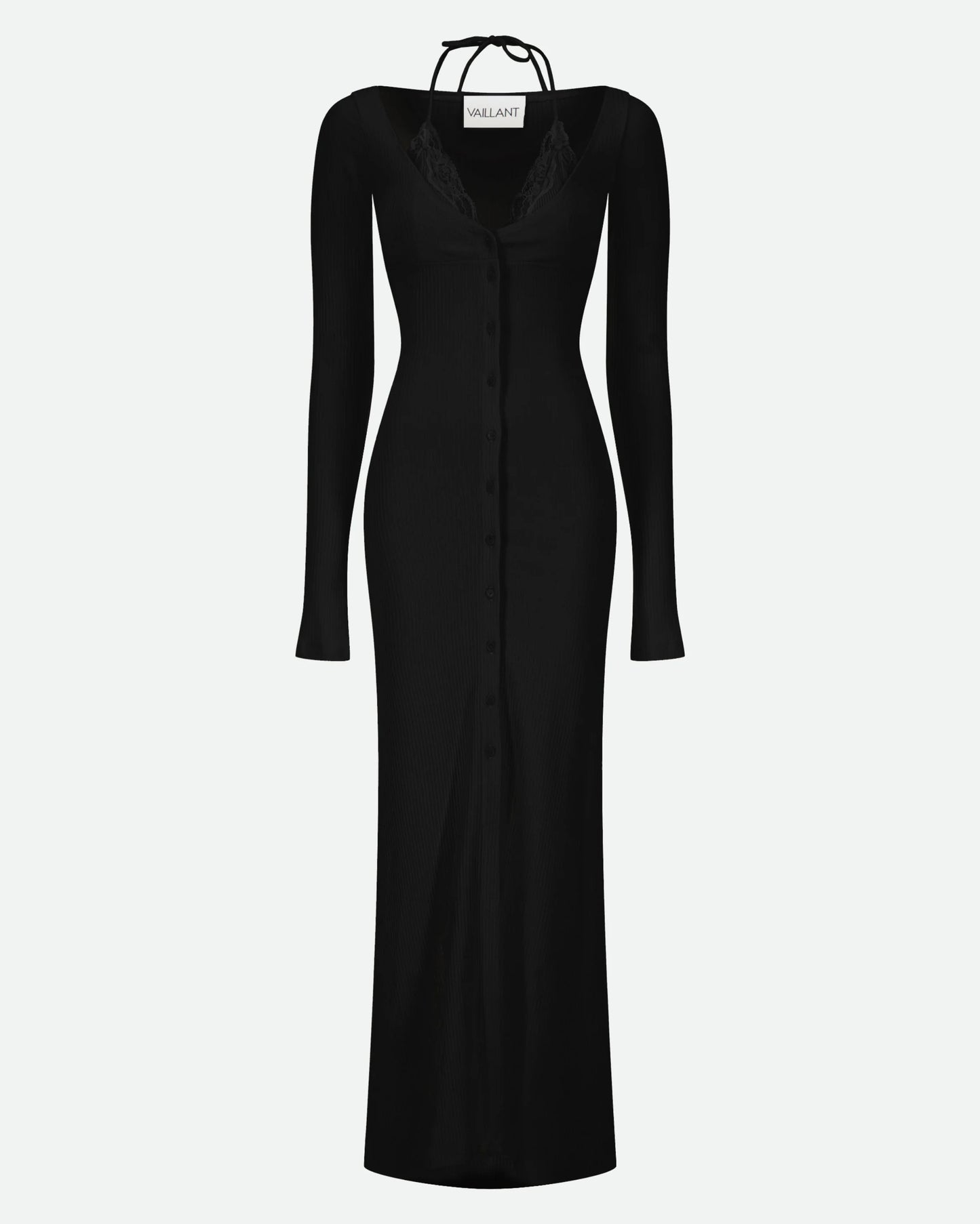 VAILLANT Ribbed Jersey Cardigan Dress with Built-In Bra - Black