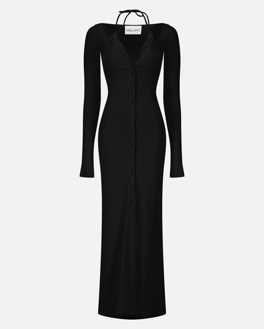 VAILLANT Ribbed Jersey Cardigan Dress with Built-In Bra - Black