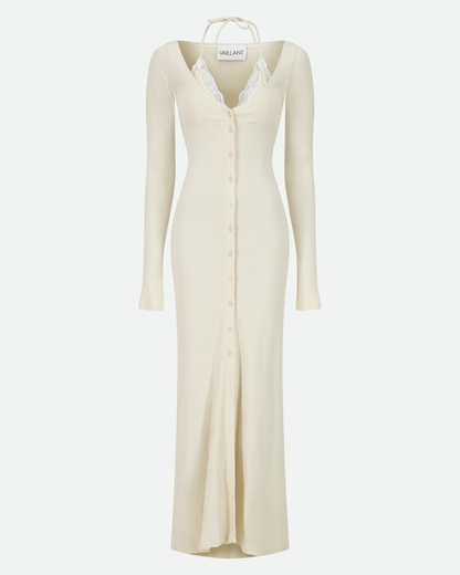 VAILLANT Ribbed Jersey Cardigan Dress with Built-In Bra - Ecru