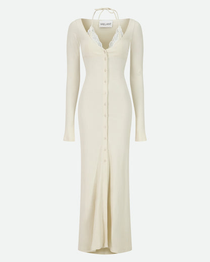 VAILLANT Ribbed Jersey Cardigan Dress with Built-In Bra - Ecru