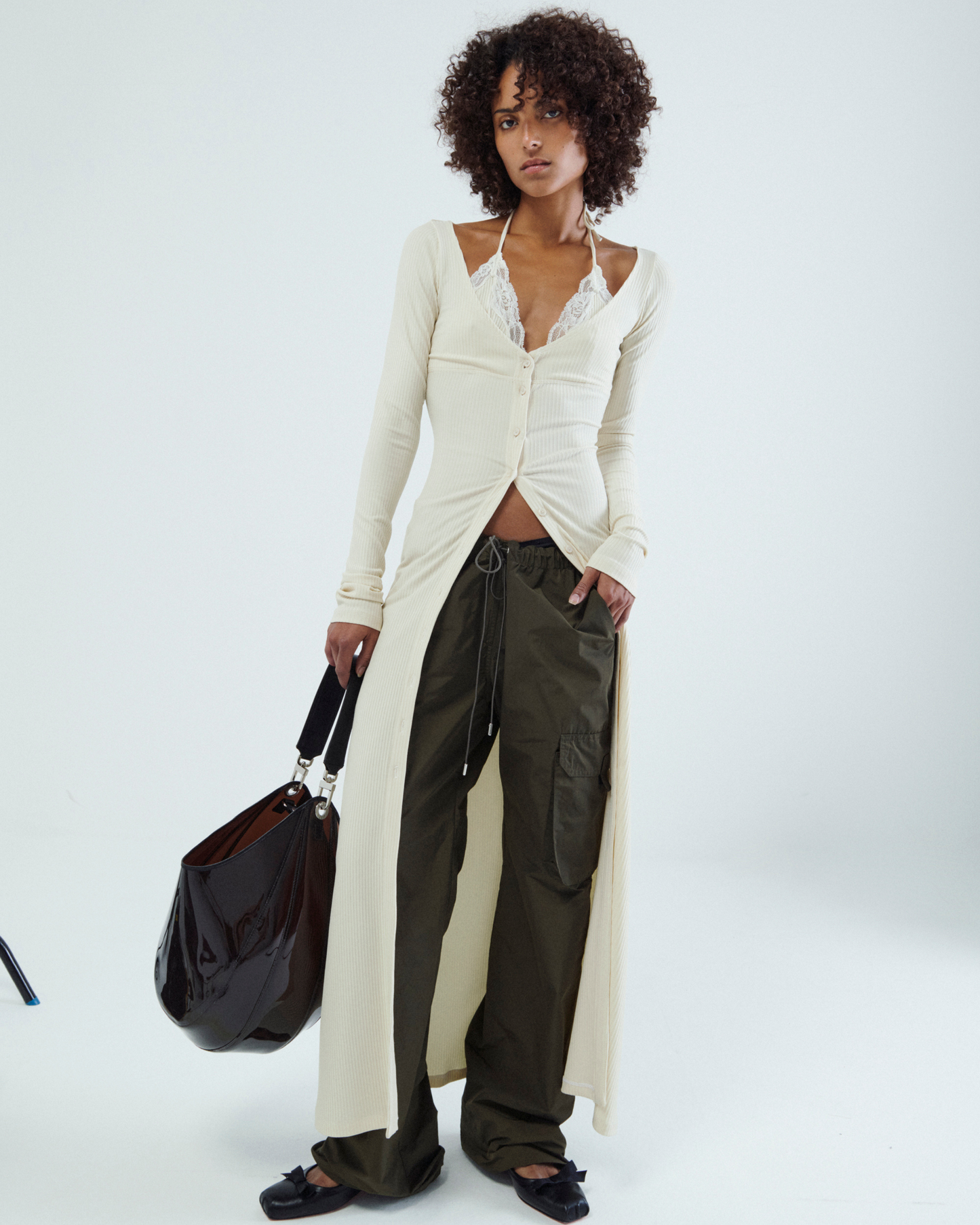 VAILLANT Ribbed Jersey Cardigan Dress with Built-In Bra - Ecru