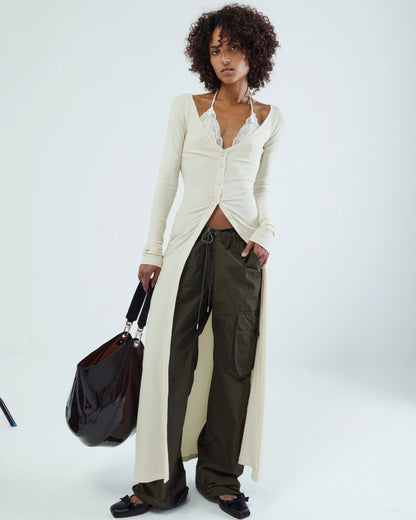 VAILLANT Ribbed Jersey Cardigan Dress with Built-In Bra - Ecru