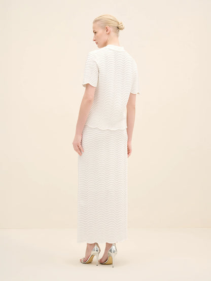 NÉAN Wave-Textured Knit Polo Blouse - Off White