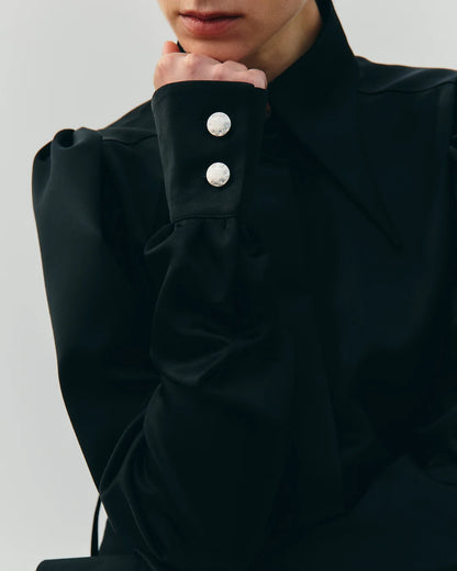 PSIDE Long Sleeved Shirt Mikado - Black